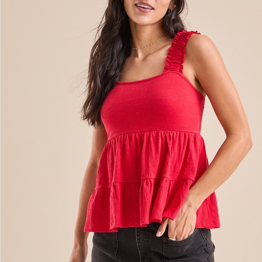 Altar'd State Red Ruffled Tiered Sleeveless Tank Top